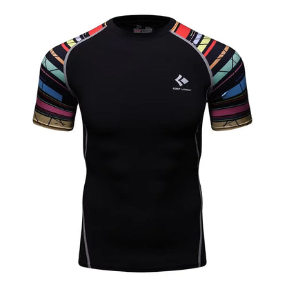 BJJ Rash Guard Men Short Sleeve MMA Compression Shirt No Gi Training Top