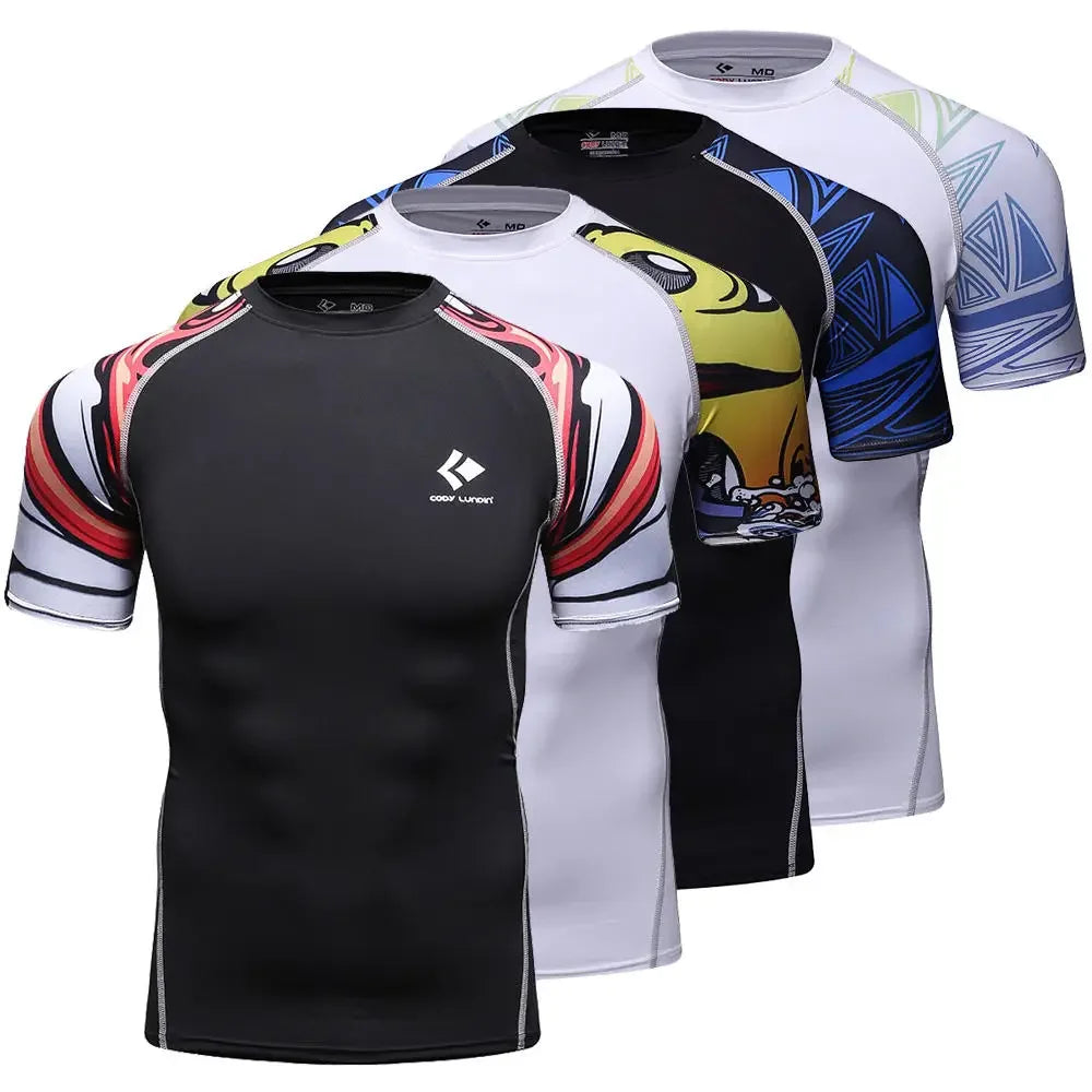 BJJ Rash Guard Men Short Sleeve MMA Compression Shirt No Gi Training Top