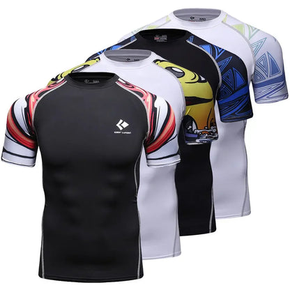 BJJ Rash Guard Men Short Sleeve MMA Compression Shirt No Gi Training Top