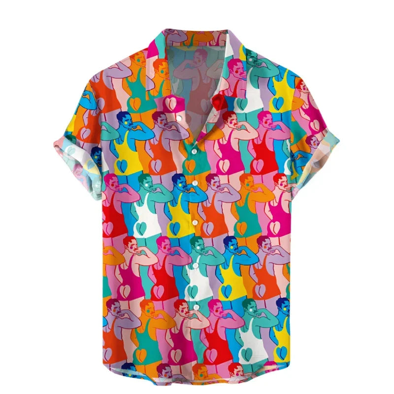 Funny 3D Print Hawaiian Shirt Men Oversized Button Up Tropical Vacation Shirt