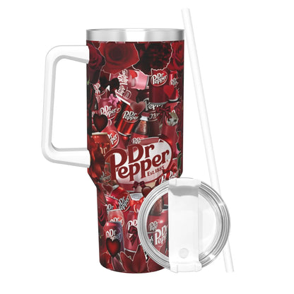 Dr Pepper Rose Tumbler – 40oz Insulated Stainless Steel Travel Mug with Handle