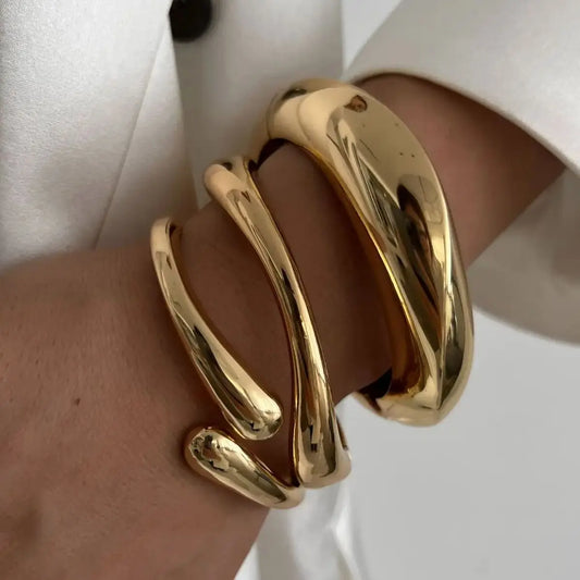 Gold Wavy Cuff Bracelet – Chunky Statement Open Bangle