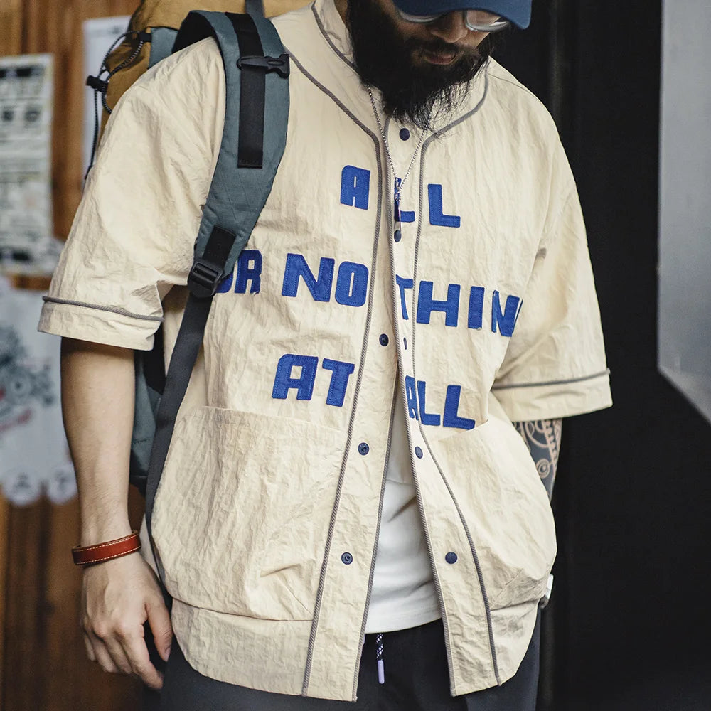 Men’s Oversized Streetwear Shirt – Japanese Retro Baseball Jersey