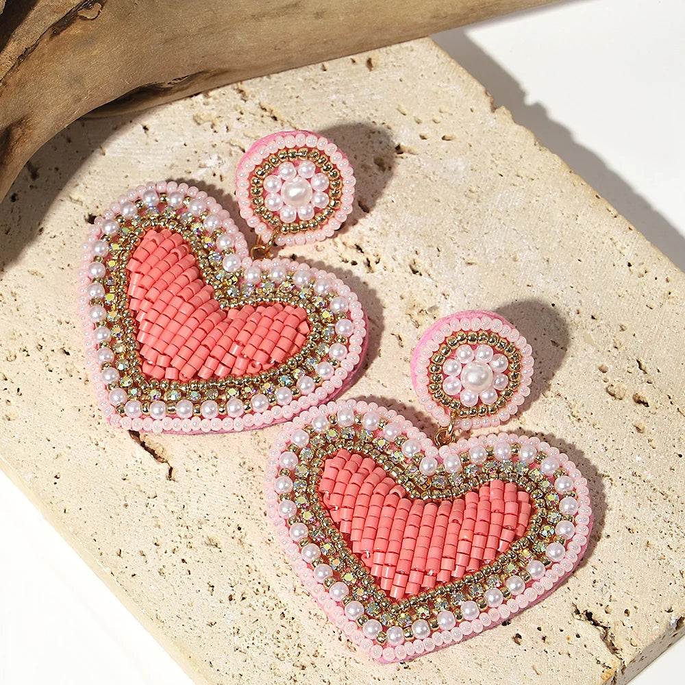 Boho Beach Statement Earrings – Handmade Beaded Starfish Seahorse Shell Drop Earrings for Women
