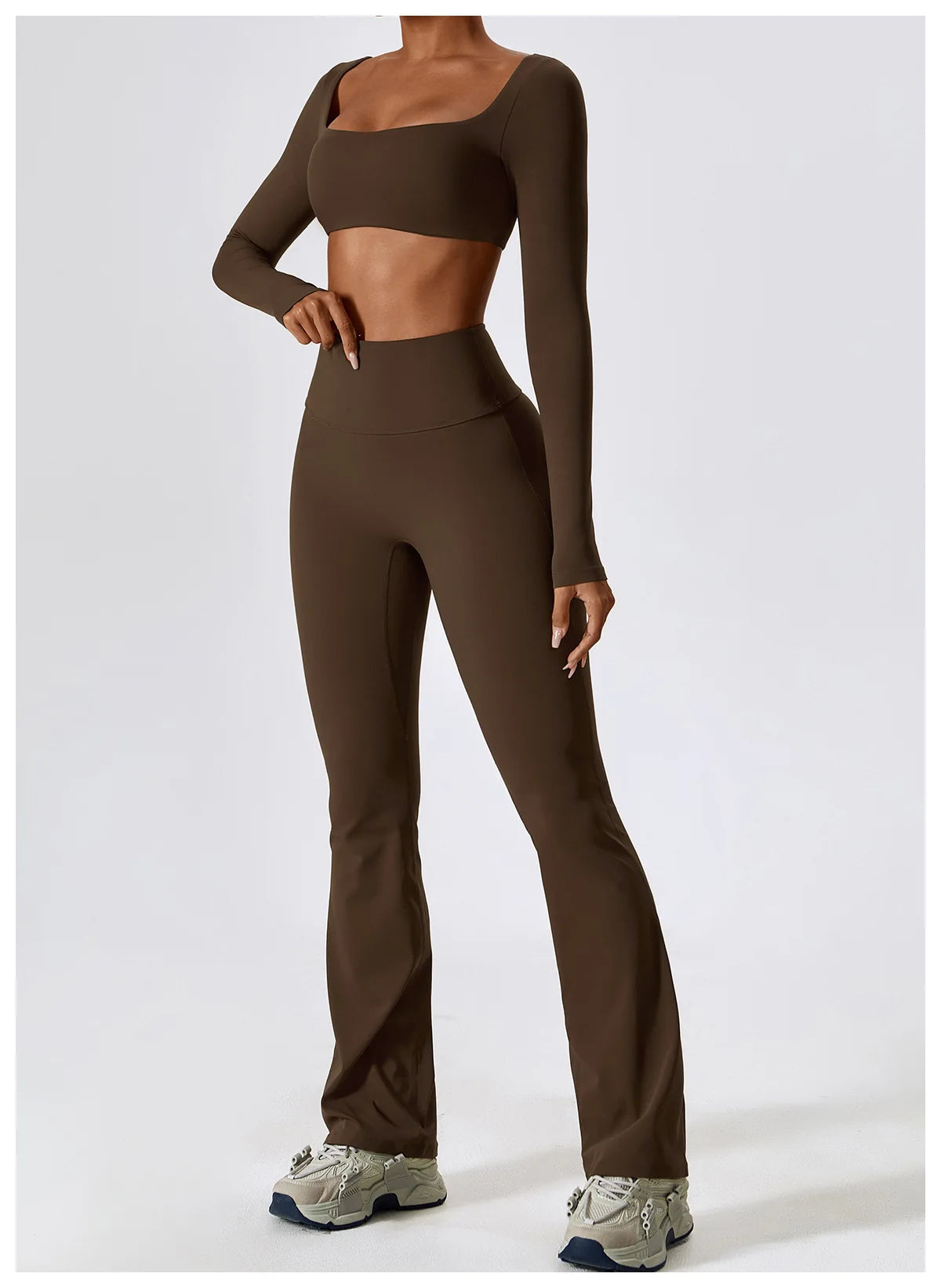 Sage Green Long Sleeve Crop Top & Flare Leggings Set