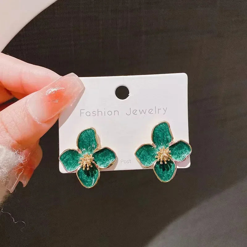 Blue Flower Stud Earrings – Elegant Floral Crystal Earrings for Women Vintage Jewelry