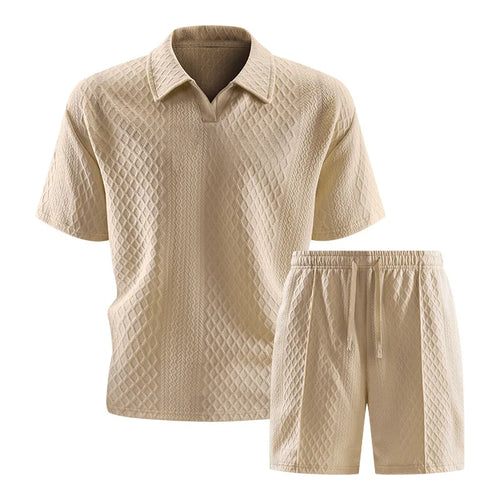 Men’s Textured Polo & Shorts Set – Luxury Casual Summer Two Piece Outfit