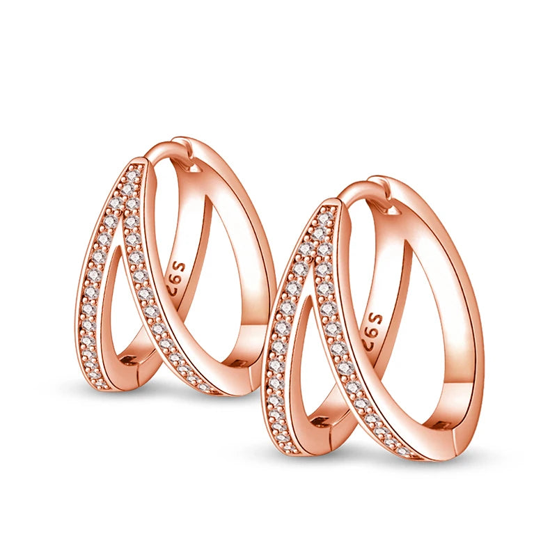 925 Sterling Silver Hoop Earrings – Minimalist Layered Huggie Earrings for Women