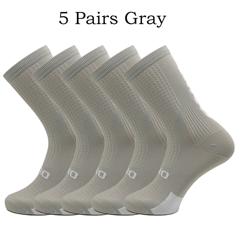 5 Pairs Compression Sports Crew Socks – Breathable Athletic Running & Training Socks