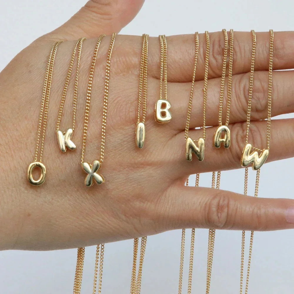Personalized Bubble Initial Necklace – Gold Letter Pendant Necklace for Women Trendy Jewelry
