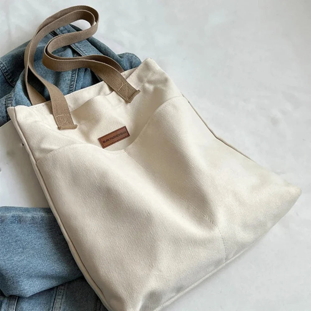 Minimalist Canvas Tote Bag – Large Capacity Casual Shoulder Bag for Women
