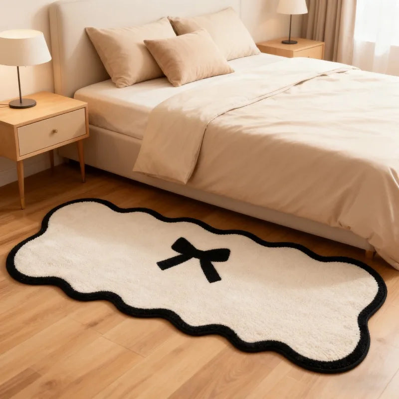 Simple Bowknot Plush Floor Mat - Comfortable And Warm - Bedside Rug For Bedroom, Living Room Decorative Carpet