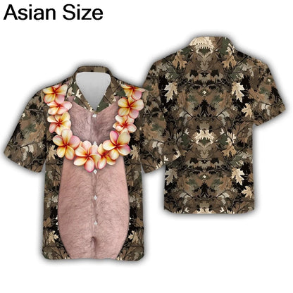 Funny Big Belly Hawaiian Shirt Y2K Tropical Vacation Button Down Top