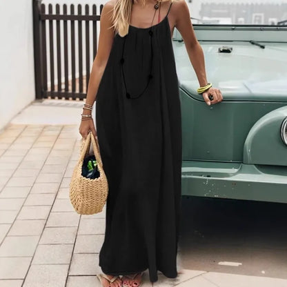 2026 Solid Color Vacation Cool Homewear Loose-Fit Spaghetti Strap Dress Women's Casual Homewear Summer Dress