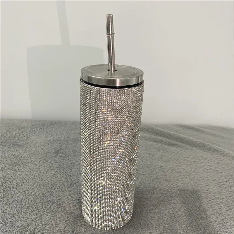 20oz Bling Diamond Tumbler with Straw Stainless Steel Insulated Coffee Cup