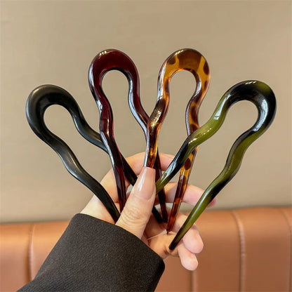 Vintage U Shape Hair Stick Clip – Tortoise Shell French Bun Pin for Women