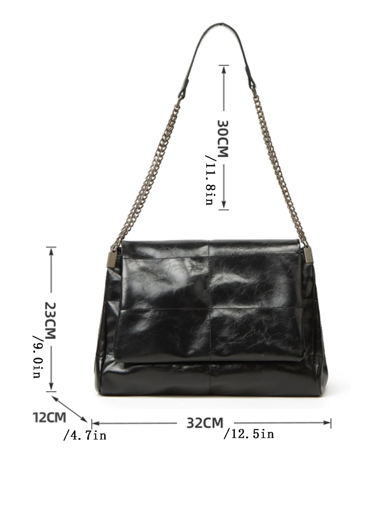 Vintage Black Chain Shoulder Bag – Retro Leather Tote Handbag for Women