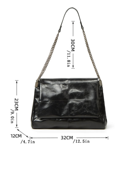 Vintage Black Chain Shoulder Bag – Retro Leather Tote Handbag for Women