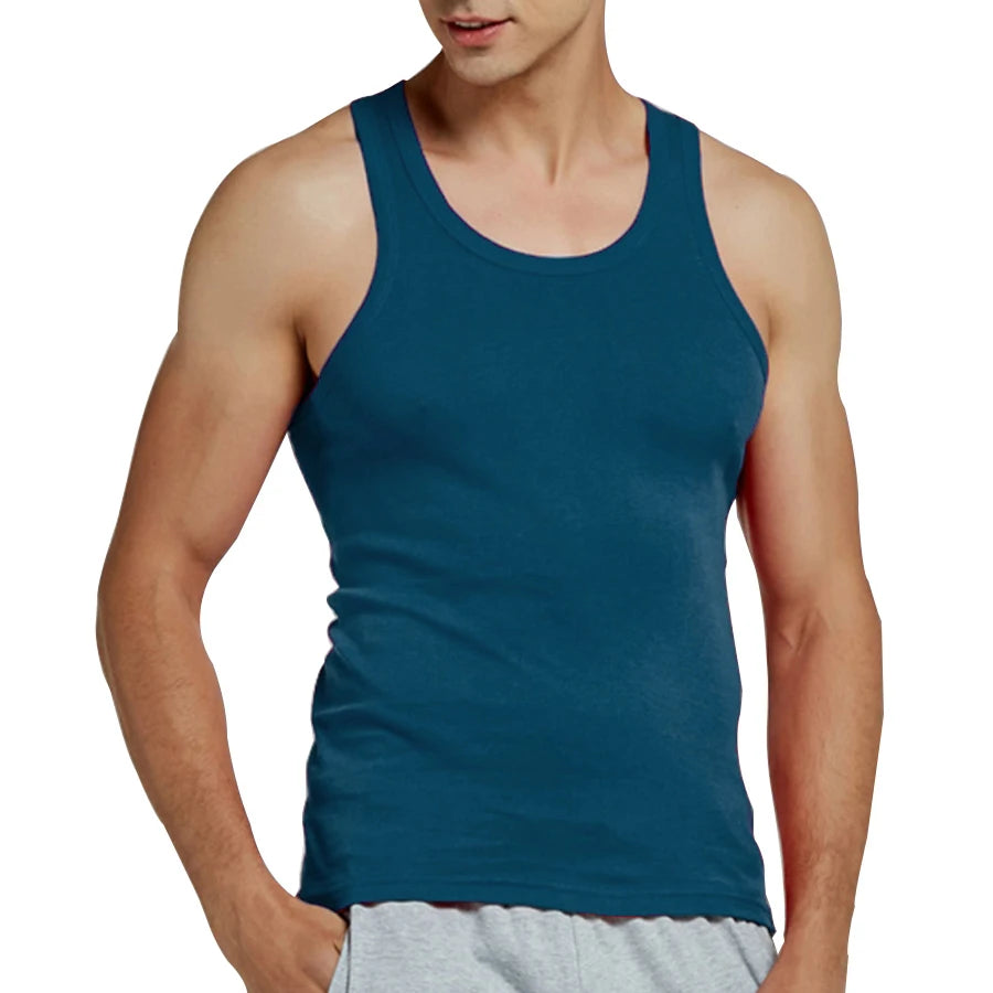 Tank Tops Men 2026 Summer 100% Cotton Cool Fitness Vest Sleeveless Tops Gym Slim Colorful Casual Undershirt