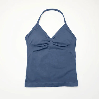 Pink Halter Neck Ruched Active Tank Top