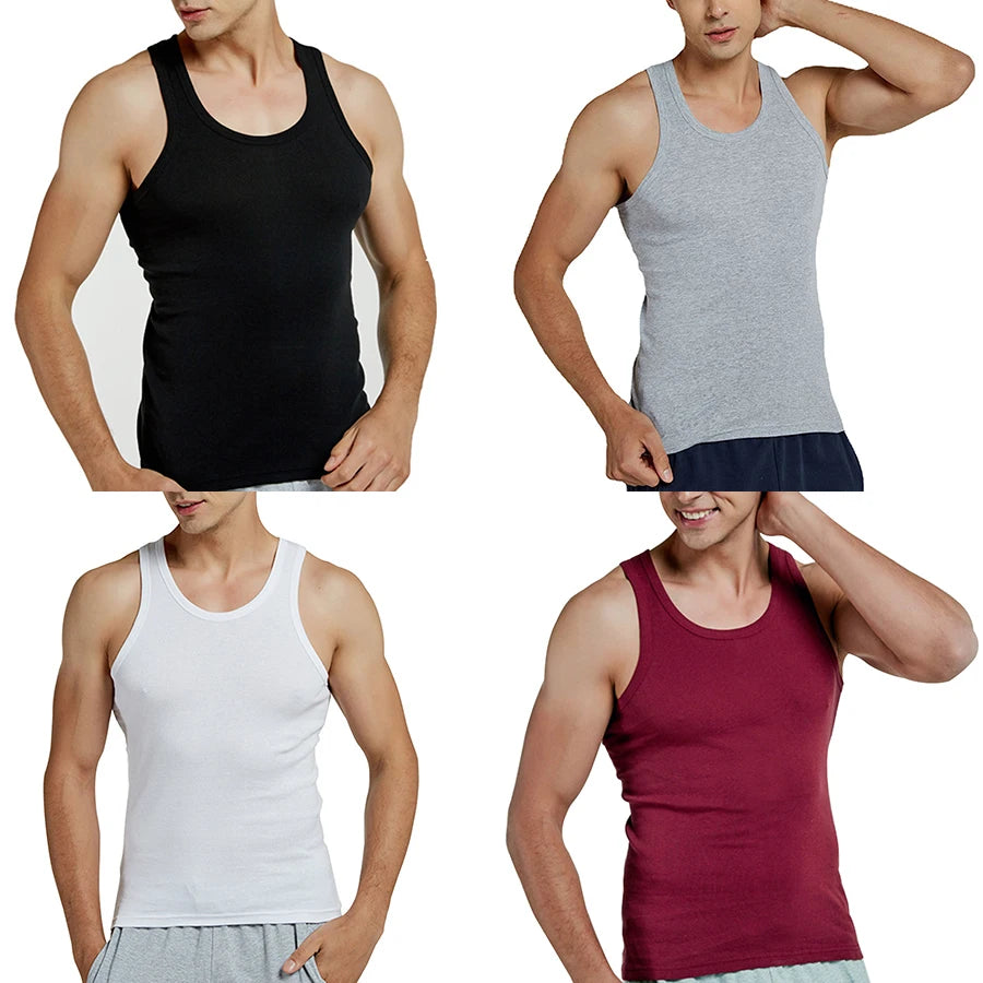 Tank Tops Men 2026 Summer 100% Cotton Cool Fitness Vest Sleeveless Tops Gym Slim Colorful Casual Undershirt