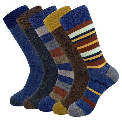 5 Pairs Men’s Dress Crew Socks Set – Classic Patterned Business Casual Socks