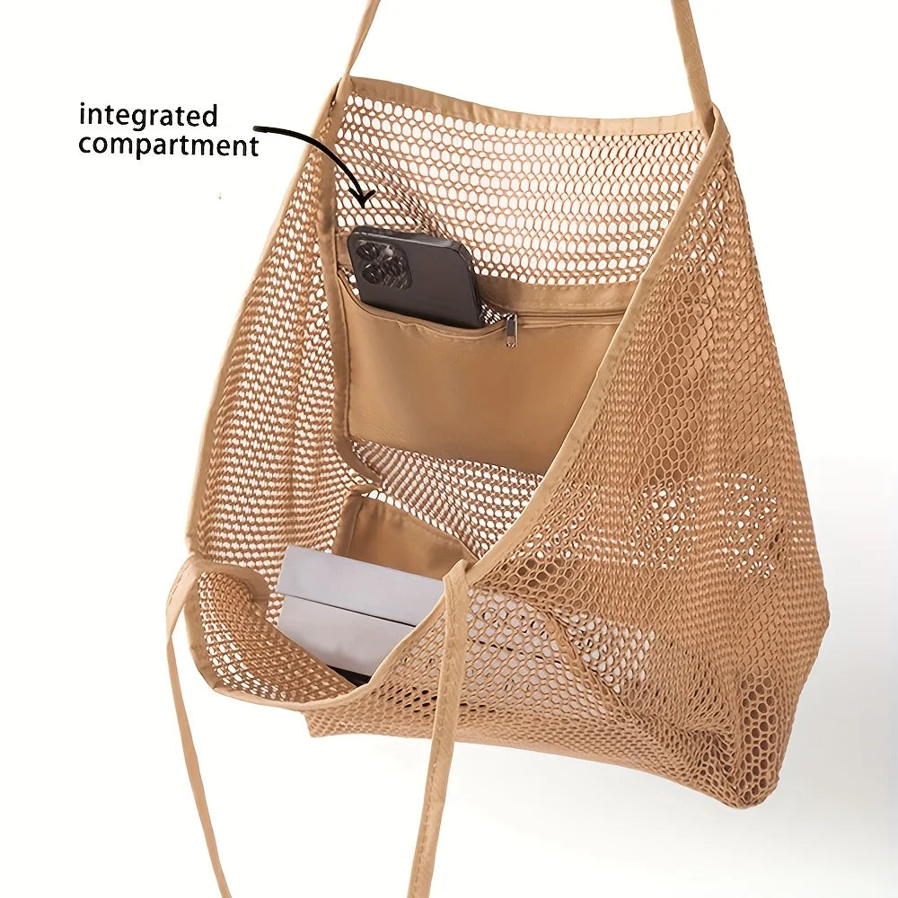 Large Mesh Beach Tote Bag – Waterproof Summer Shoulder Bag for Women
