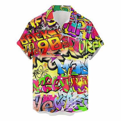 Retro 80s 90s Hawaiian Shirt Men 3D Print Y2K Summer Button Up Top