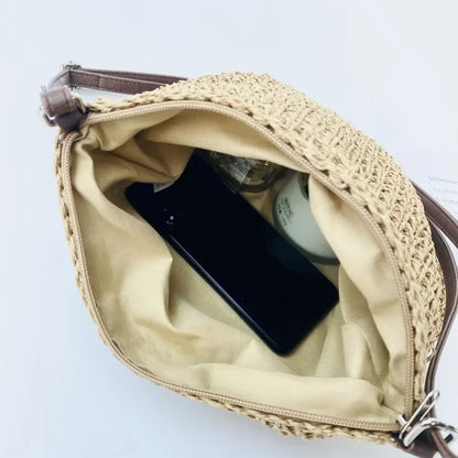 Boho Straw Crossbody Bag – Woven Rattan Shoulder Purse for Women Summer Style