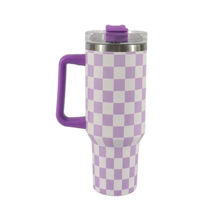 40oz Checkered Stainless Steel Tumbler with Handle Insulated Travel Mug