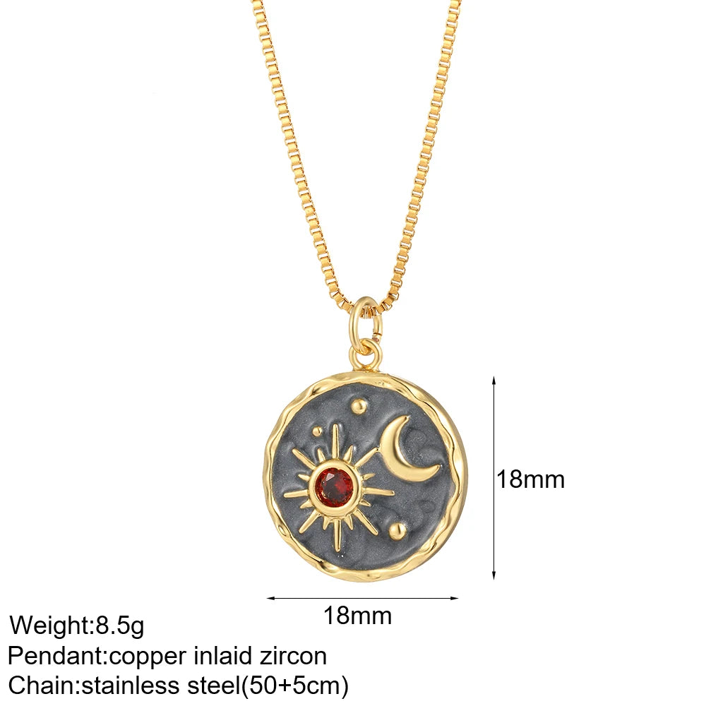 Gold Charm Pendant Necklace Collection – Celestial Eye Heart Sun Moon Layered Necklaces for Women