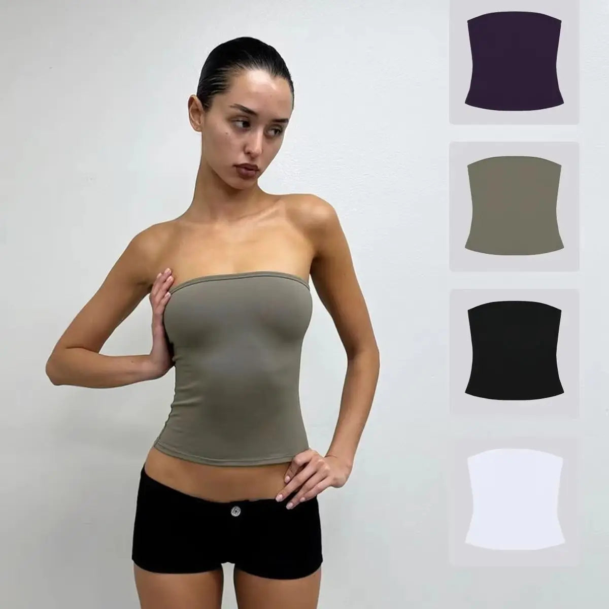 Tank Summer Women's Basic Tube Top, Sexy Tank Top, High-Elastic Skin-Friendly Fabric Top