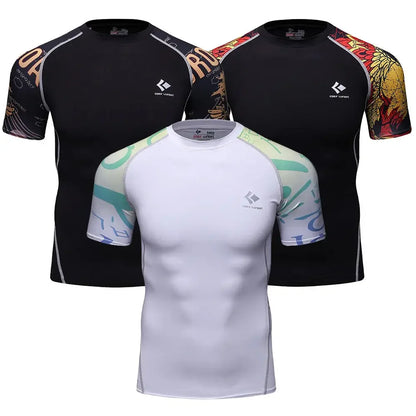 BJJ Rash Guard Men Short Sleeve MMA Compression Shirt No Gi Training Top