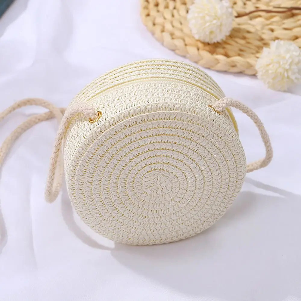 Round Straw Crossbody Bag – Cute Boho Crochet Mini Shoulder Purse for Women