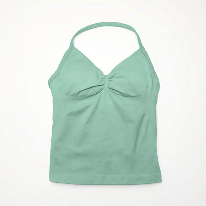 Pink Halter Neck Ruched Active Tank Top