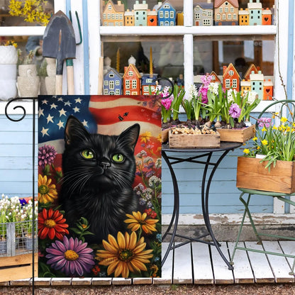 Black Cat Patriotic Decorative Garden Flag 4th of July Flower Yard Outside Decoration