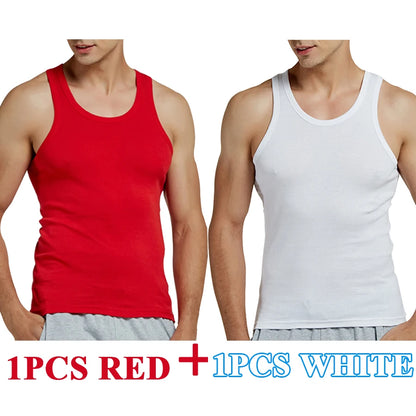 Tank Tops Men 2026 Summer 100% Cotton Cool Fitness Vest Sleeveless Tops Gym Slim Colorful Casual Undershirt