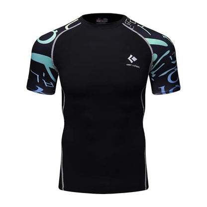 BJJ Rash Guard Men Short Sleeve MMA Compression Shirt No Gi Training Top
