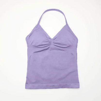 Pink Halter Neck Ruched Active Tank Top