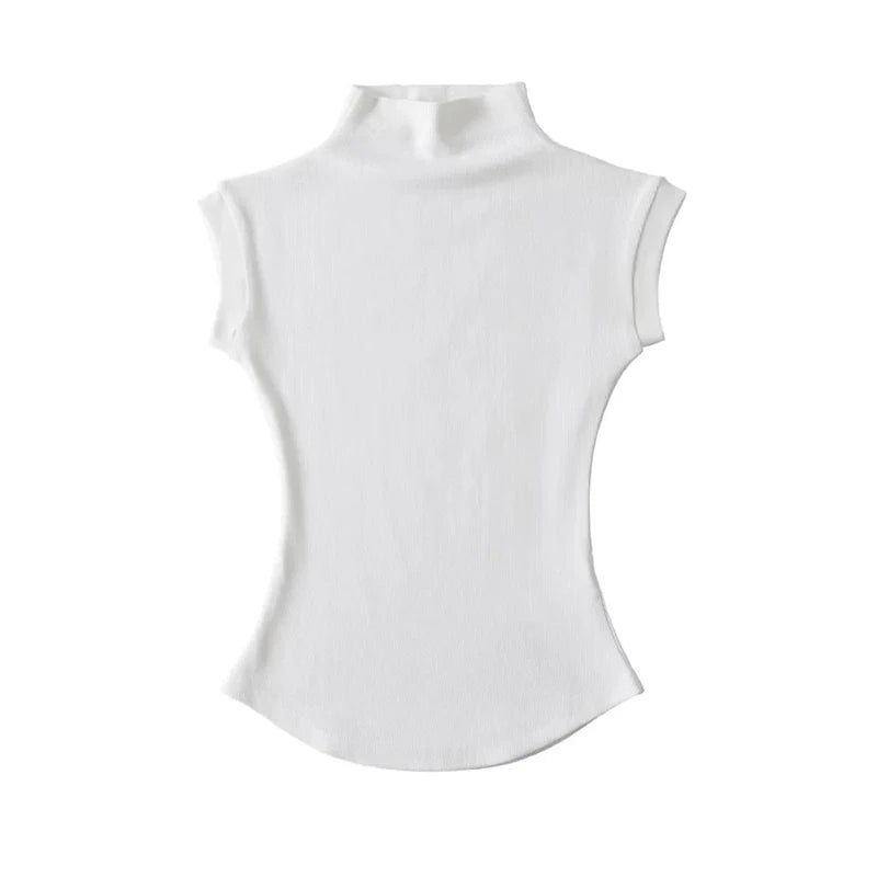 Women’s Sleeveless Turtleneck Top – Slim Fit Solid Basic Tee