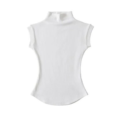 Women’s Sleeveless Turtleneck Top – Slim Fit Solid Basic Tee