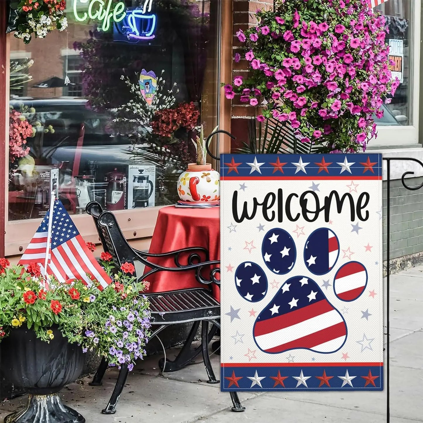 4th of July Garden Flag Dog Paw Prints Independence Memorial Day Patriotic Garden Flags for Outside 12x18 Inch Double Sided