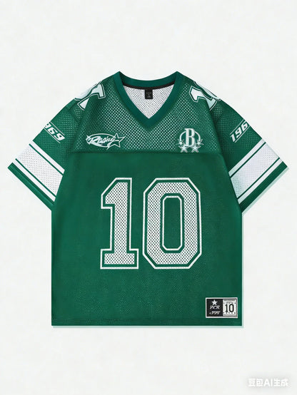 Number 10 Oversized Jersey T-Shirt Women V-Neck Sport Style Casual Summer Streetwear Tee