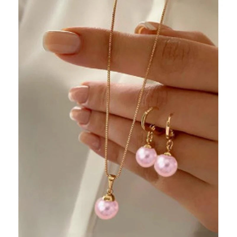 Pearl Necklace & Earrings Set – Elegant Gold Pearl Jewelry Set for Women