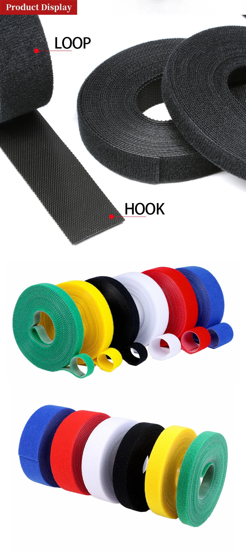 5m/roll Reusable Cable Management Strap Roll – Hook & Loop Fastener Tape