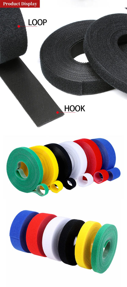 5m/roll Reusable Cable Management Strap Roll – Hook & Loop Fastener Tape