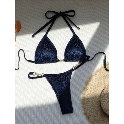 Leopard Pearl Micro Thong Bikini Set Women Two Piece Swimsuit Y2K Beachwear