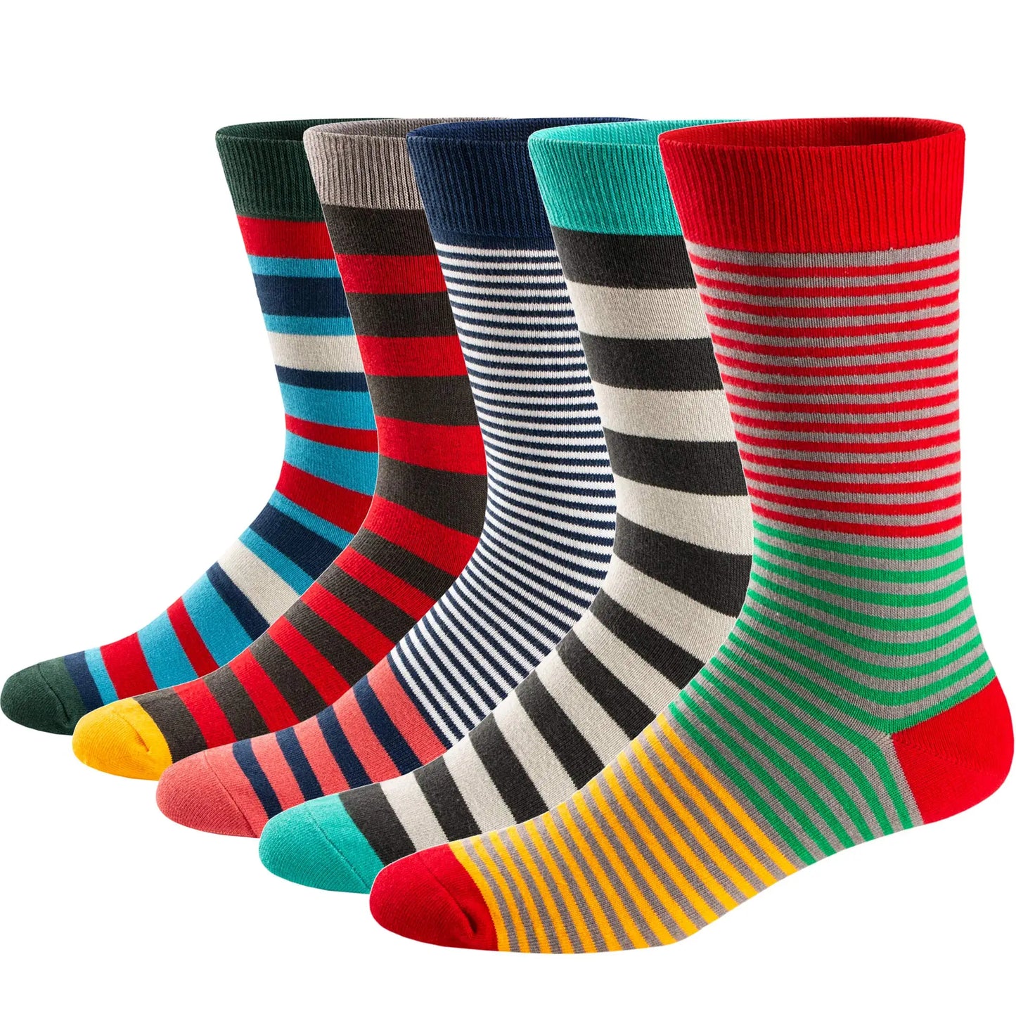 5 Pairs Men’s Dress Crew Socks Set – Classic Patterned Business Casual Socks
