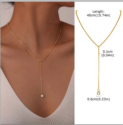 Gold Layered Y Necklace – Minimalist Dainty Lariat Necklace for Women Elegant Jewelry