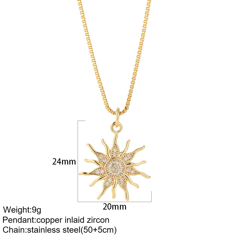 Gold Charm Pendant Necklace Collection – Celestial Eye Heart Sun Moon Layered Necklaces for Women